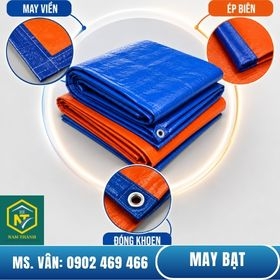 MAY BẠT, CẮT KHỔ, ĐÓNG KHOEN - BẠT XANH CAM THEO YÊU CẦU