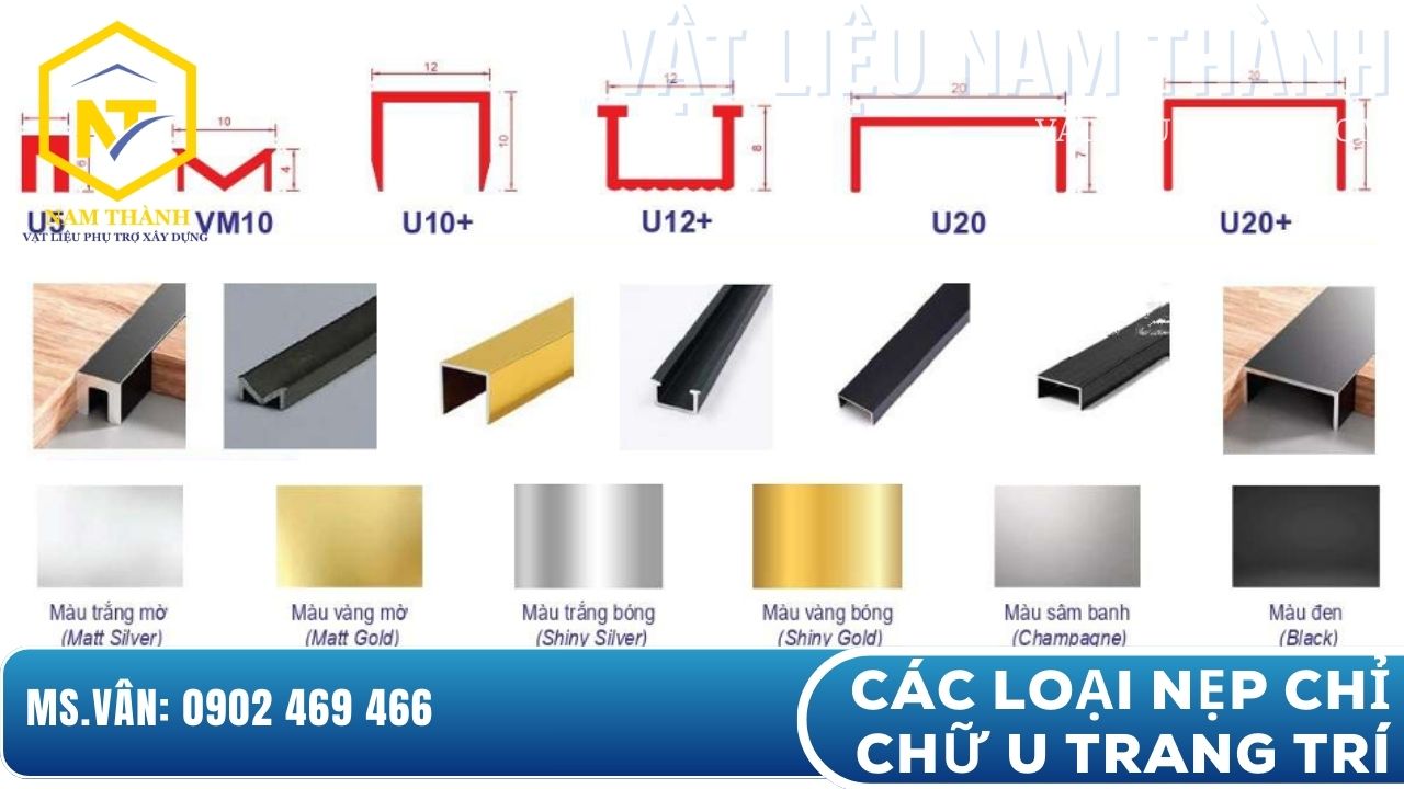 Các loại nẹp chỉ chữ U dùng để trang trí
