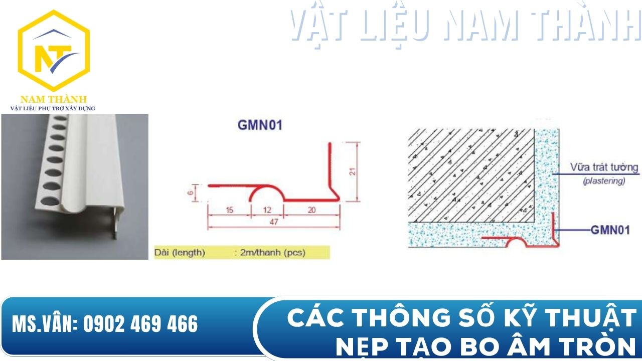 các thông số kỹ thuật của nẹp tạo chỉ ngắt nước âm tròn