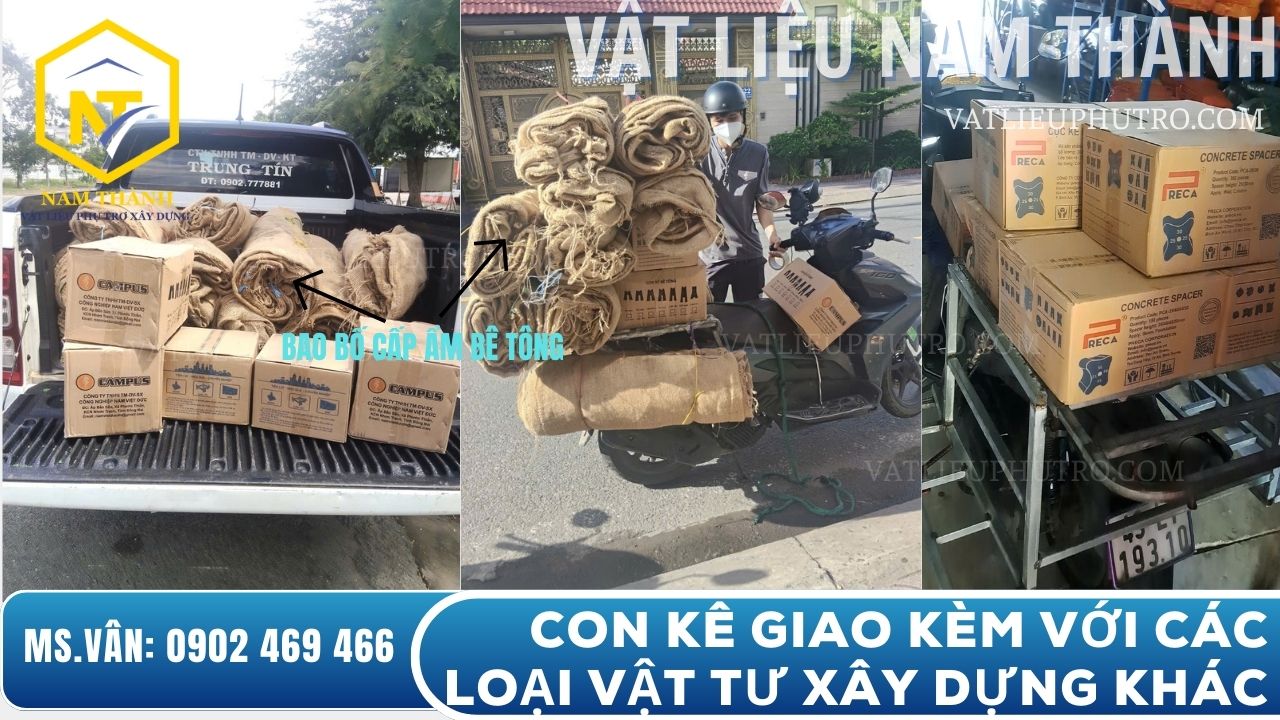 Con kê bê tông giao kèm các loại vật tư xây dựng khác