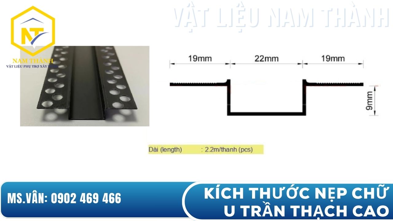 Kích thước nẹp chữ U trần thạch cao