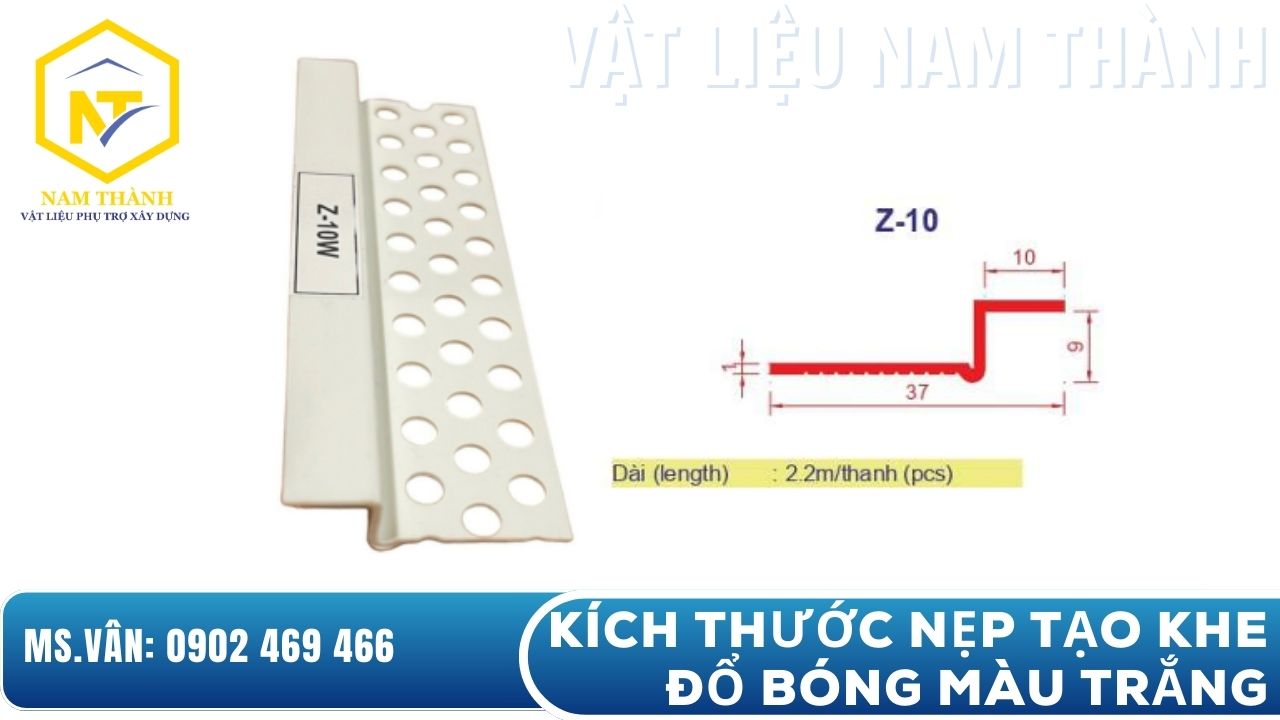 Kích thước nẹp tạo khe đổ bóng màu trắng