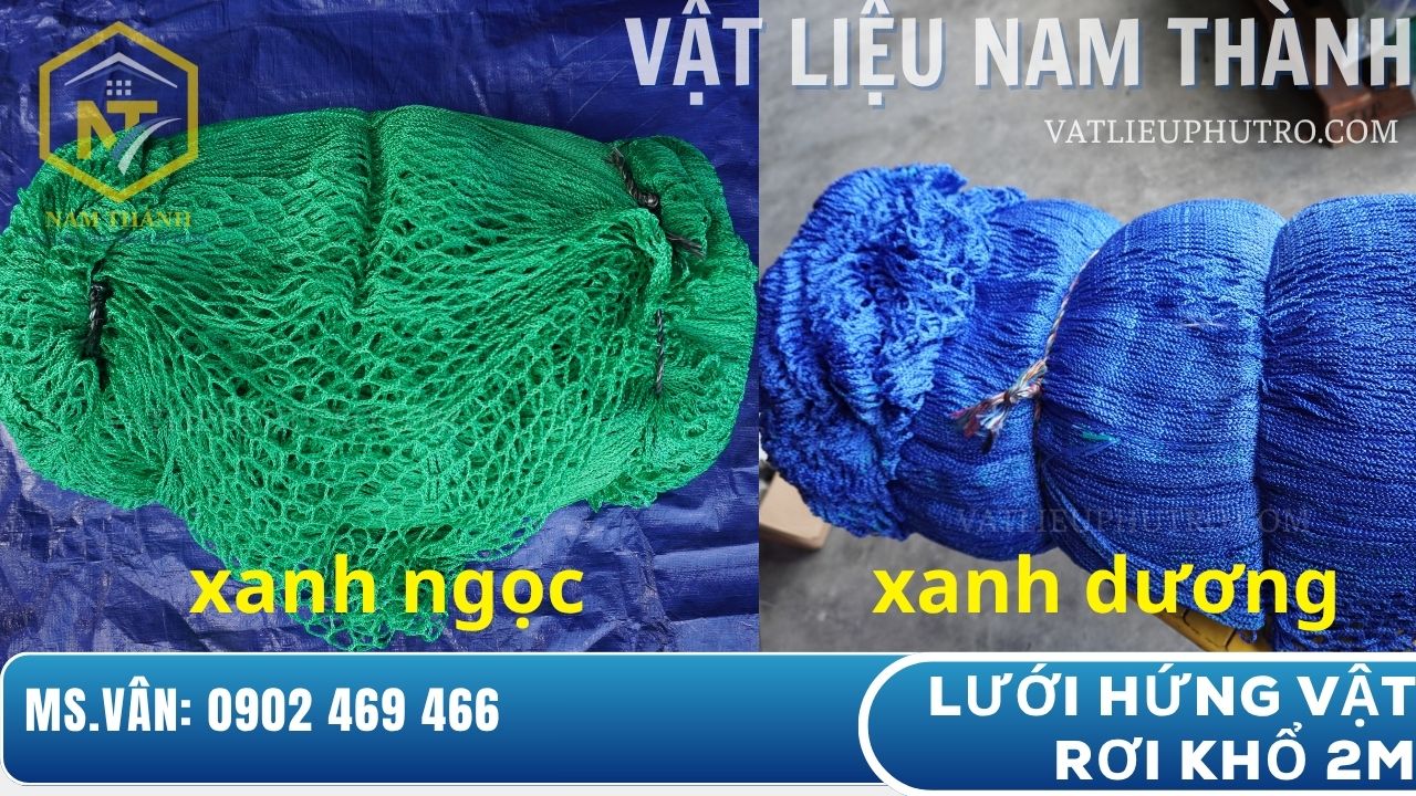 Lưới hứng vật rơi khổ 2m màu xanh dương và xanh ngọc, bền chắc, đảm bảo an toàn cho công trình xây dựng – Vật tư Nam Thành