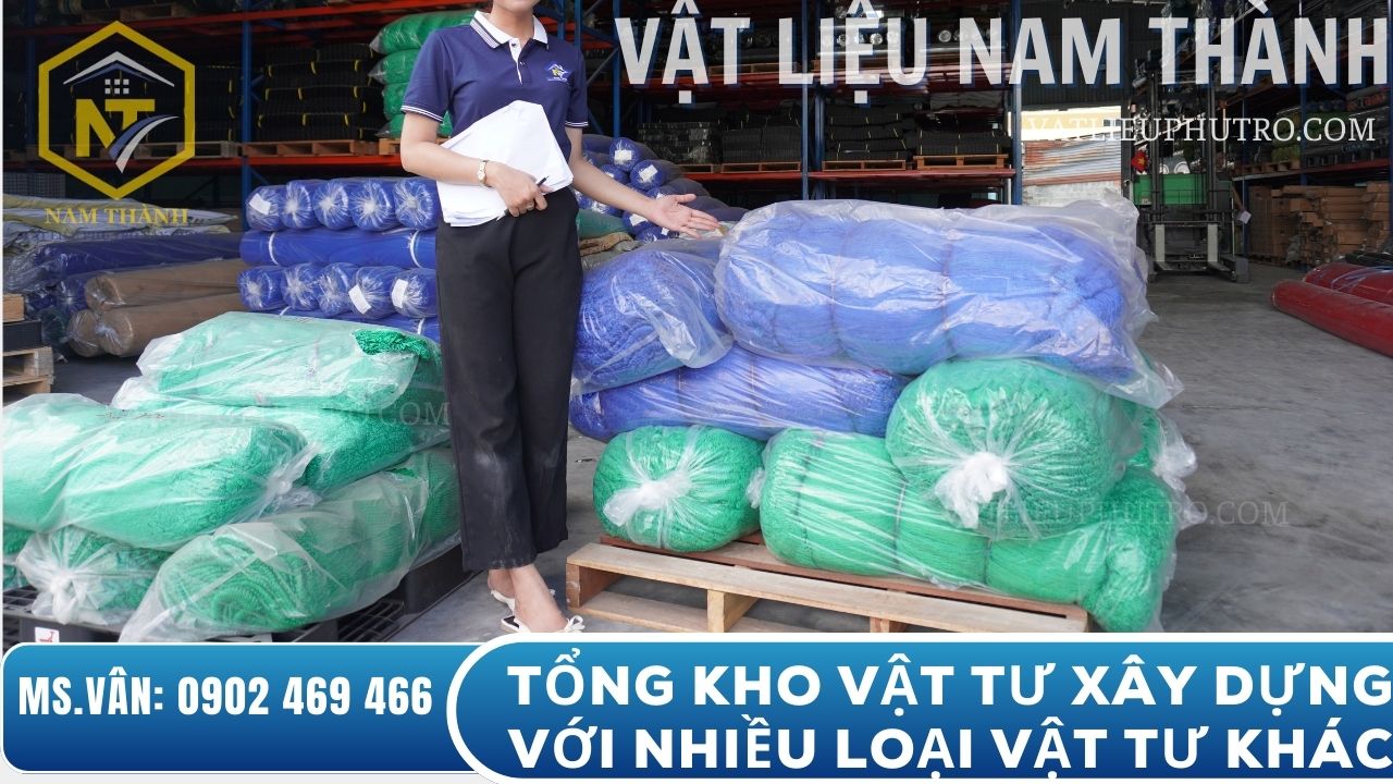 Nhiều vật tư xây dựng đi kèm như con kê bê tông, dây kẽm buộc, nilon lót sàn, bạt che phủ, nẹp công trình – Vật tư Nam Thành