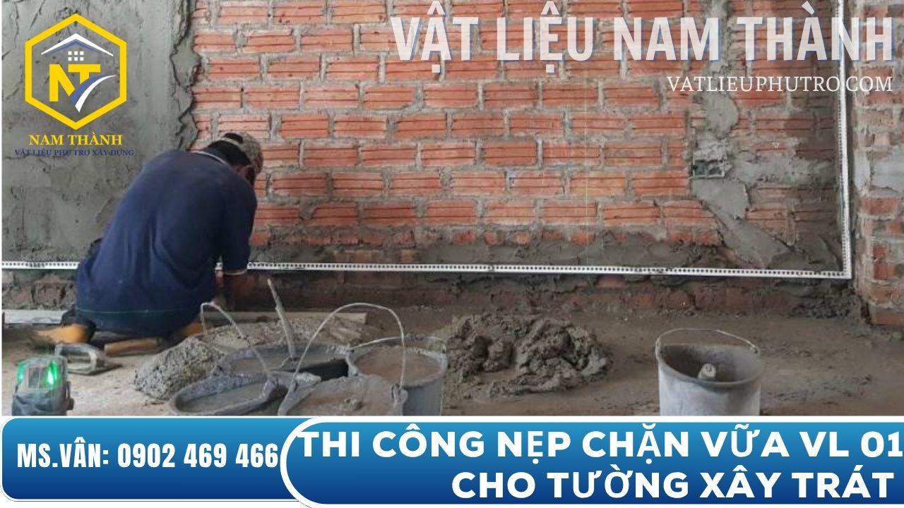 Thi công nẹp chặn vữa cho tường xây trát