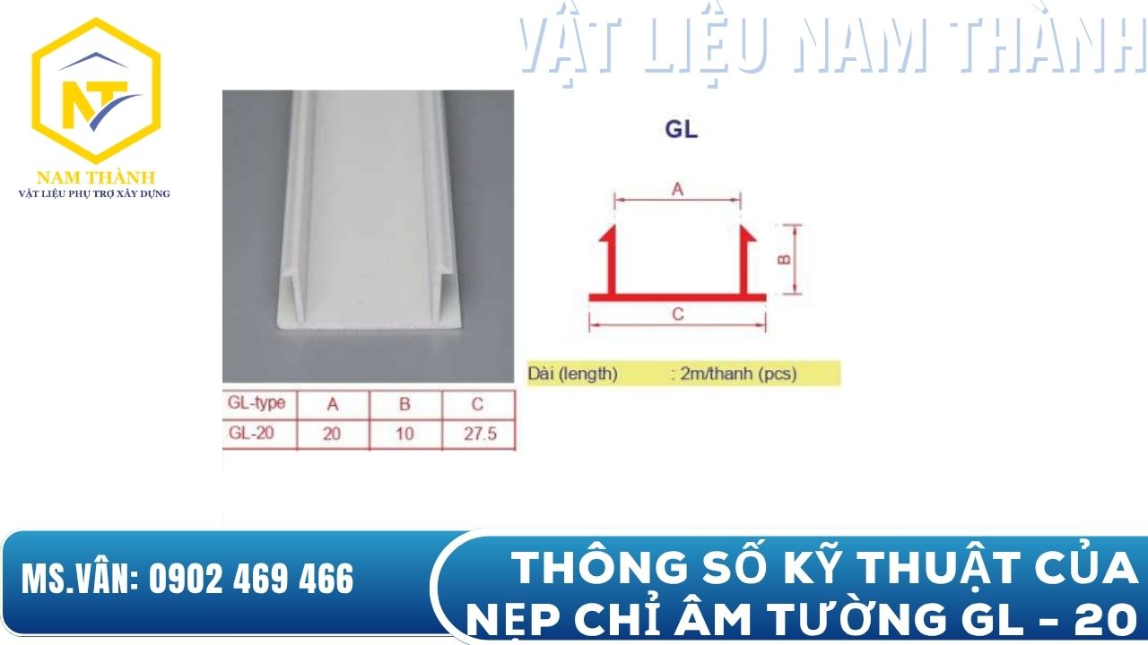 Thông số kỹ thuật của nẹp chỉ âm tường 20mm