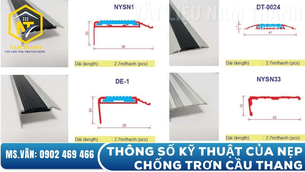 Thông số kỹ thuật của nẹp chống trượt cầu thang