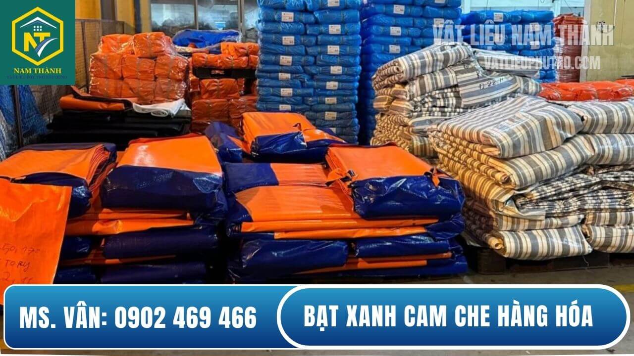Bạt xanh cam che hàng hóa