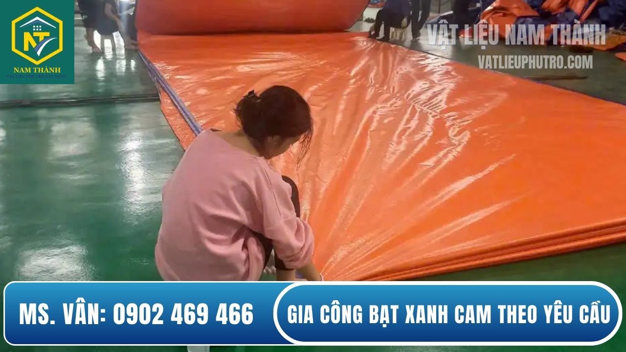 Dịch vụ may viền bạt xanh cam