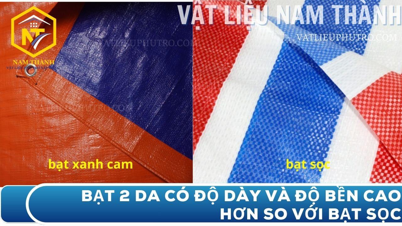Bạt 2 da xanh cam c&oacute; độ d&agrave;y v&agrave; độ bền cao hơn so với bạt sọc th&ocirc;ng thường.