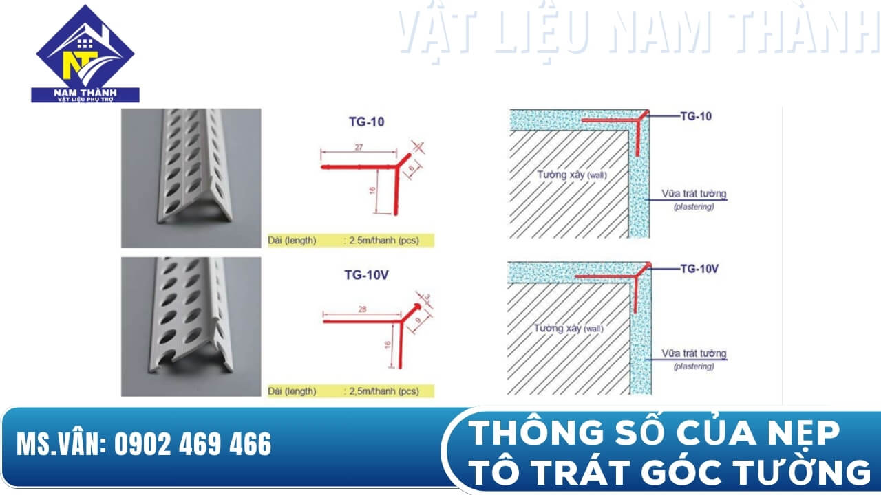 Thông số của 2 loại nẹp tô trát góc tường